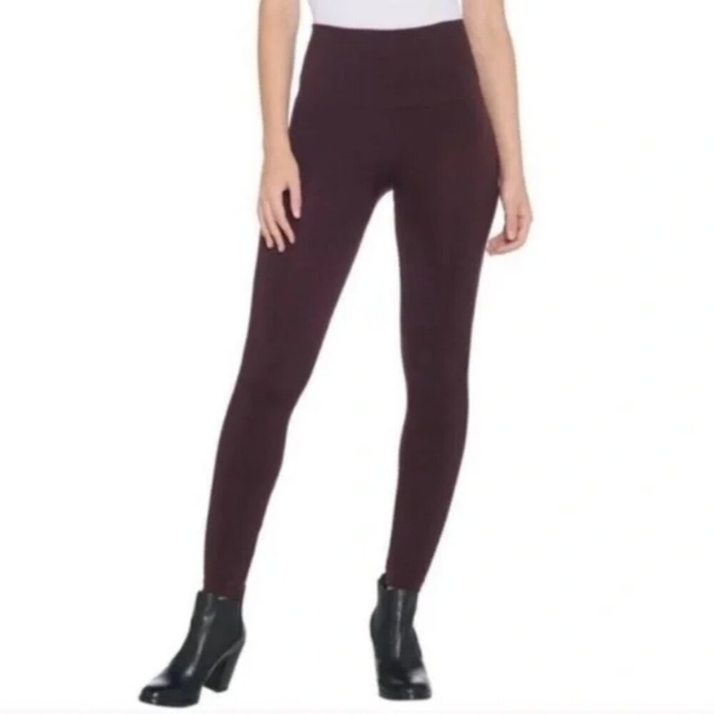 NWT Spanx Seamless Side Zip Leggings Maroon High Waist Shape Wear Medium Women's